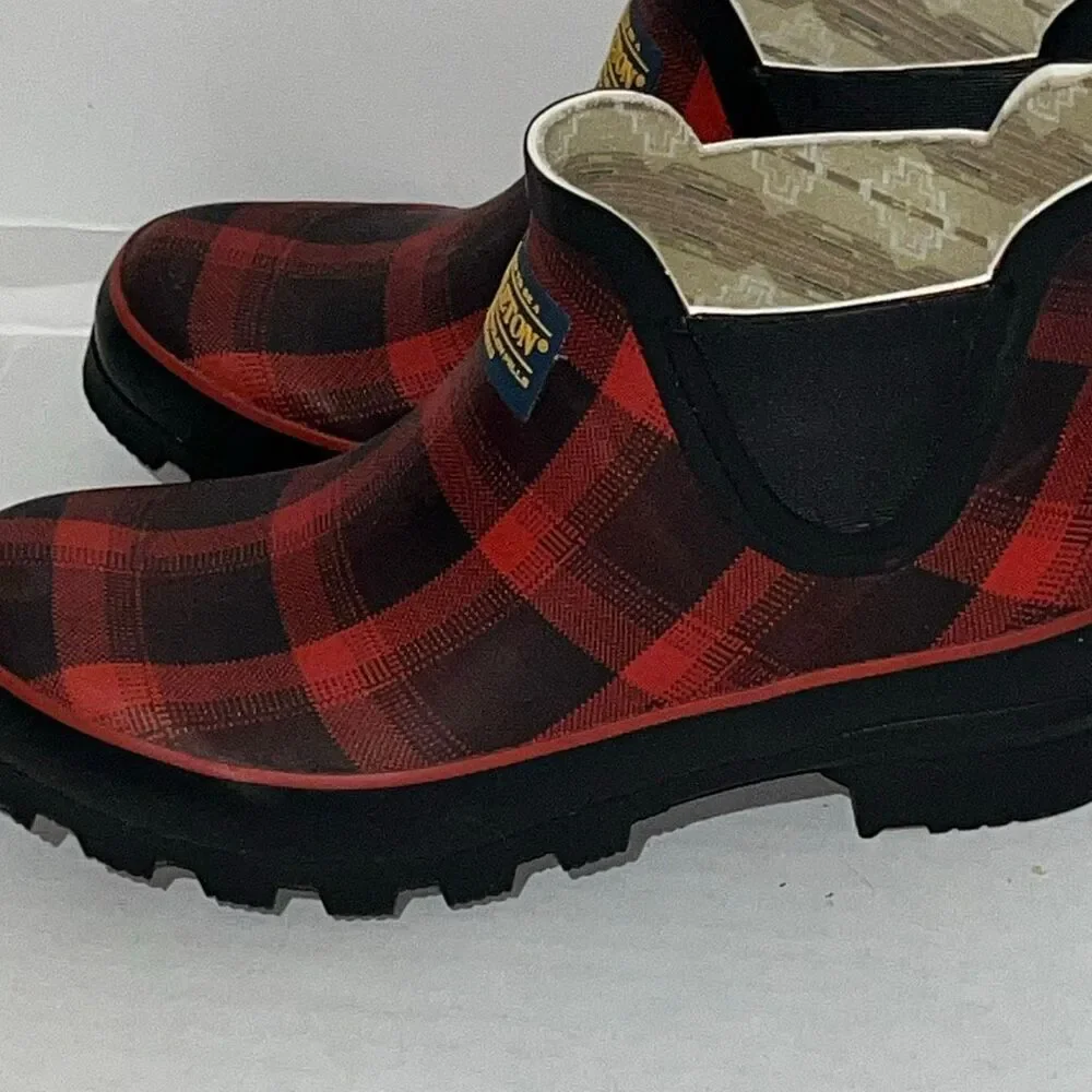 Pendleton Women's Red Black Buffalo Plaid Waterproof Chelsea Rain Boots Size 6